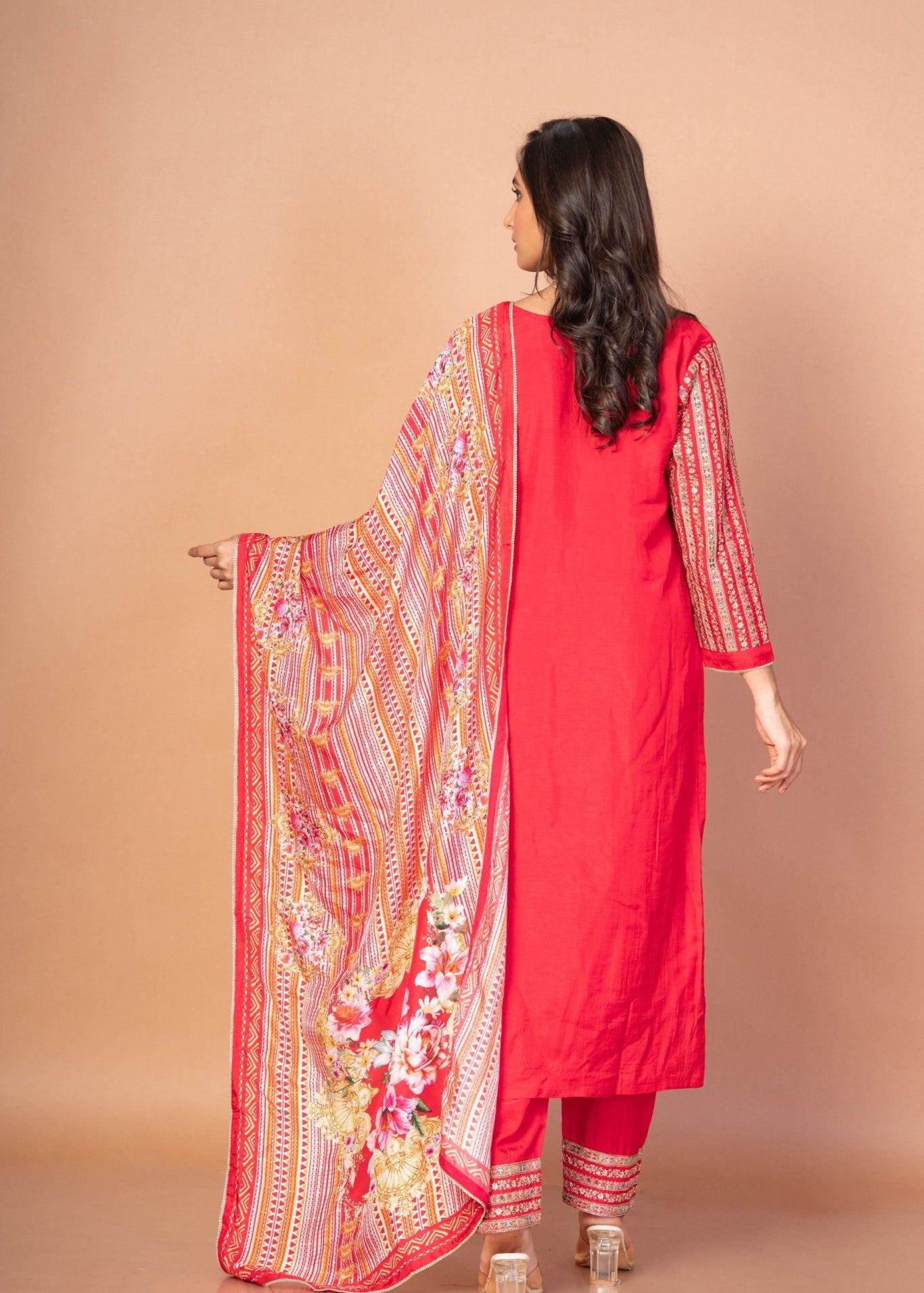 Gorgeous Red Kurti Set With Printed Dupatta - Anvi Couture