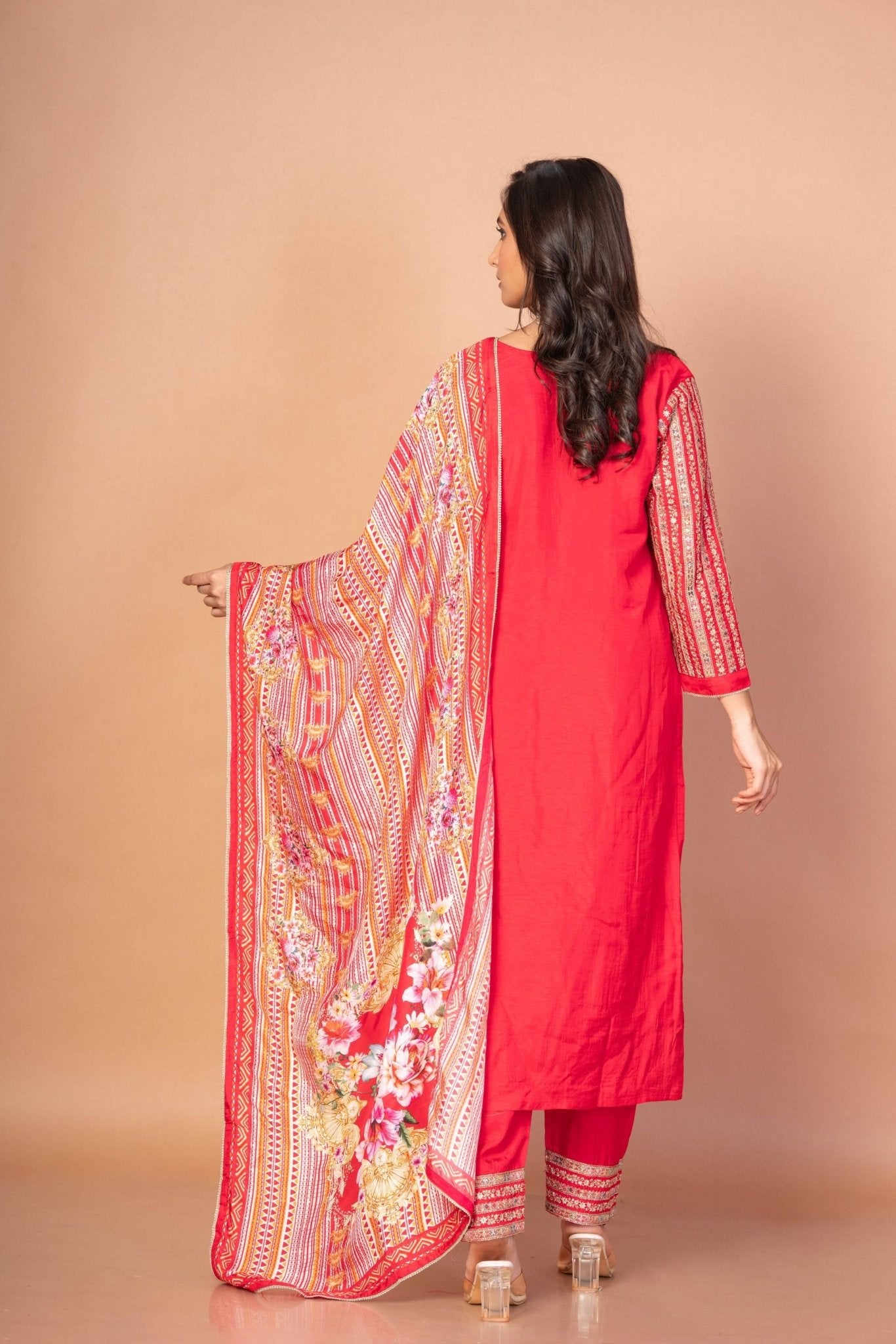 Gorgeous Red Kurti Set With Printed Dupatta - Anvi Couture