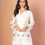 White Co - Ord Set With Floral Thread Embroidered Work - Anvi Couture