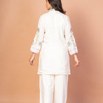 White Co - Ord Set With Floral Thread Embroidered Work - Anvi Couture