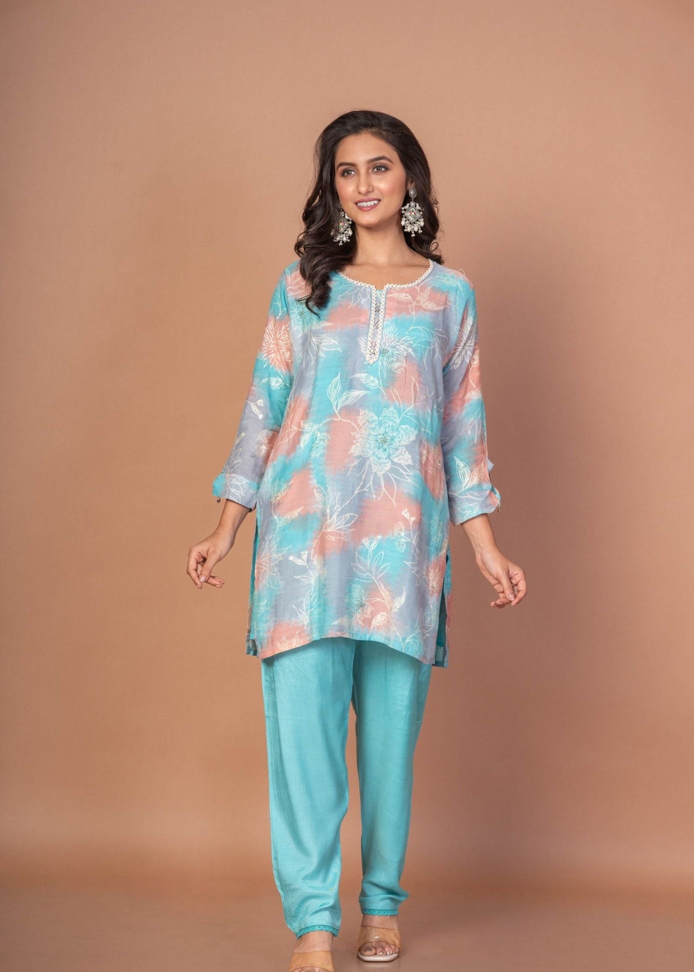 Sky Blue Printed Co - Ord Set - Anvi Couture