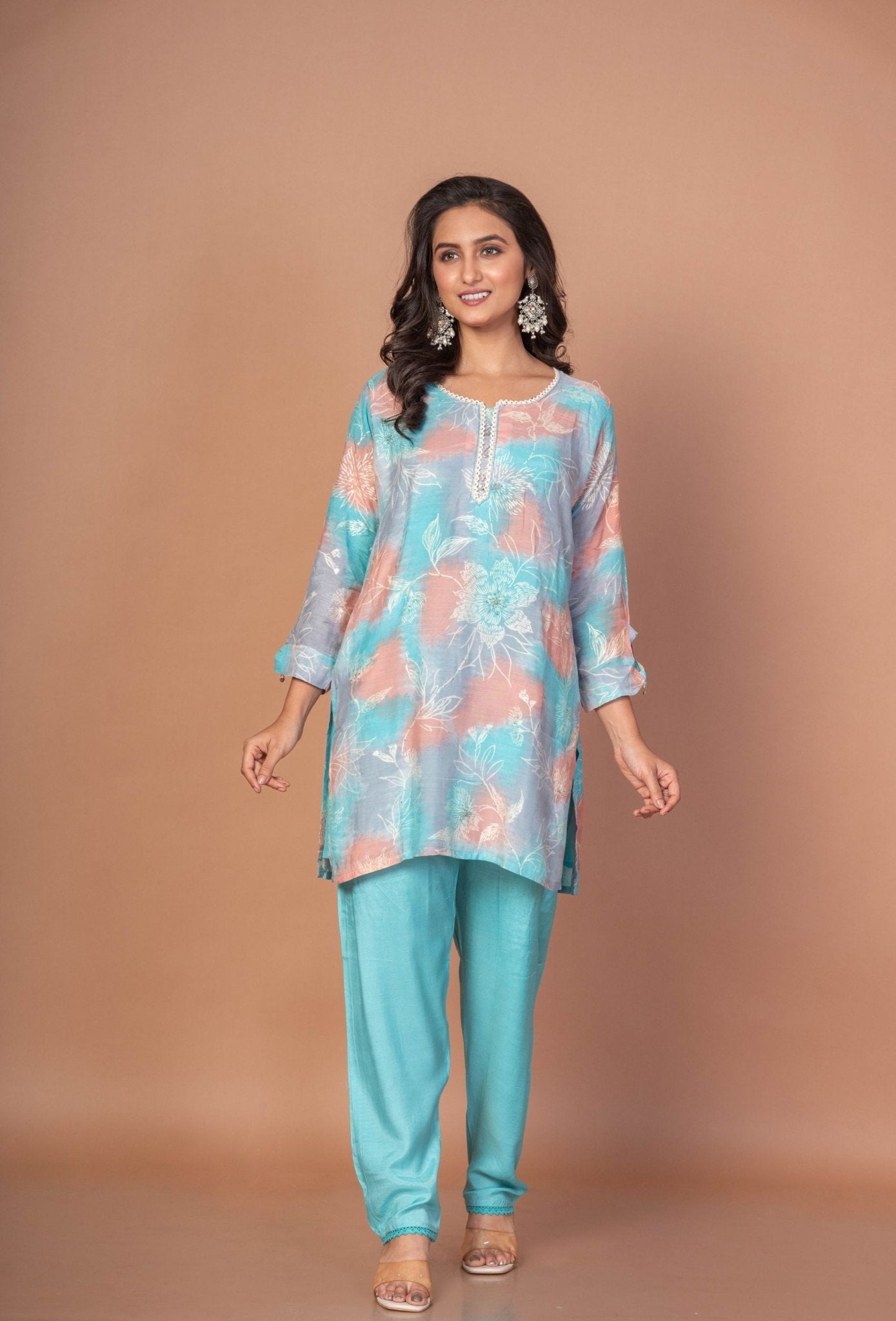 Sky Blue Printed Co - Ord Set - Anvi Couture