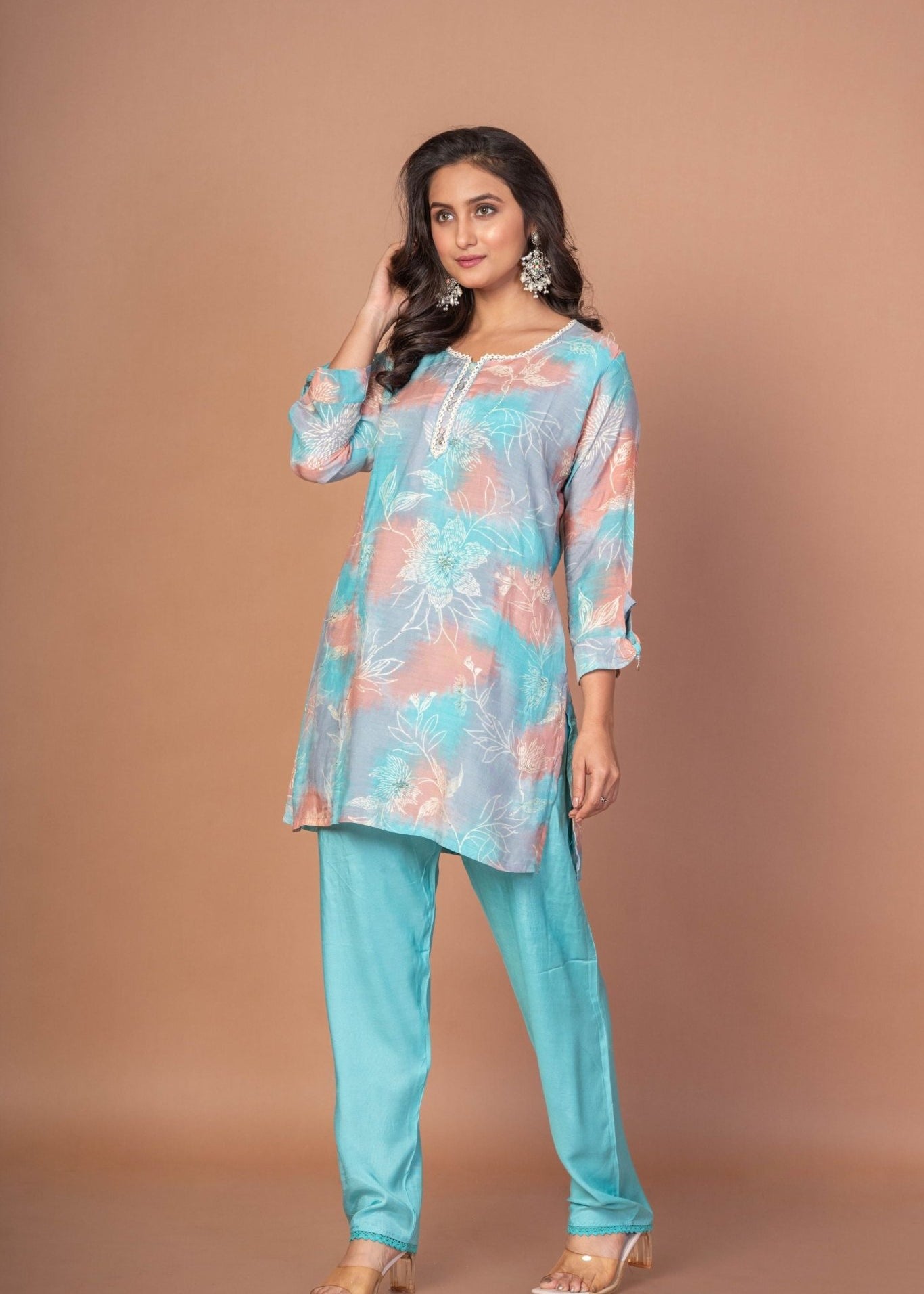 Sky Blue Printed Co - Ord Set - Anvi Couture
