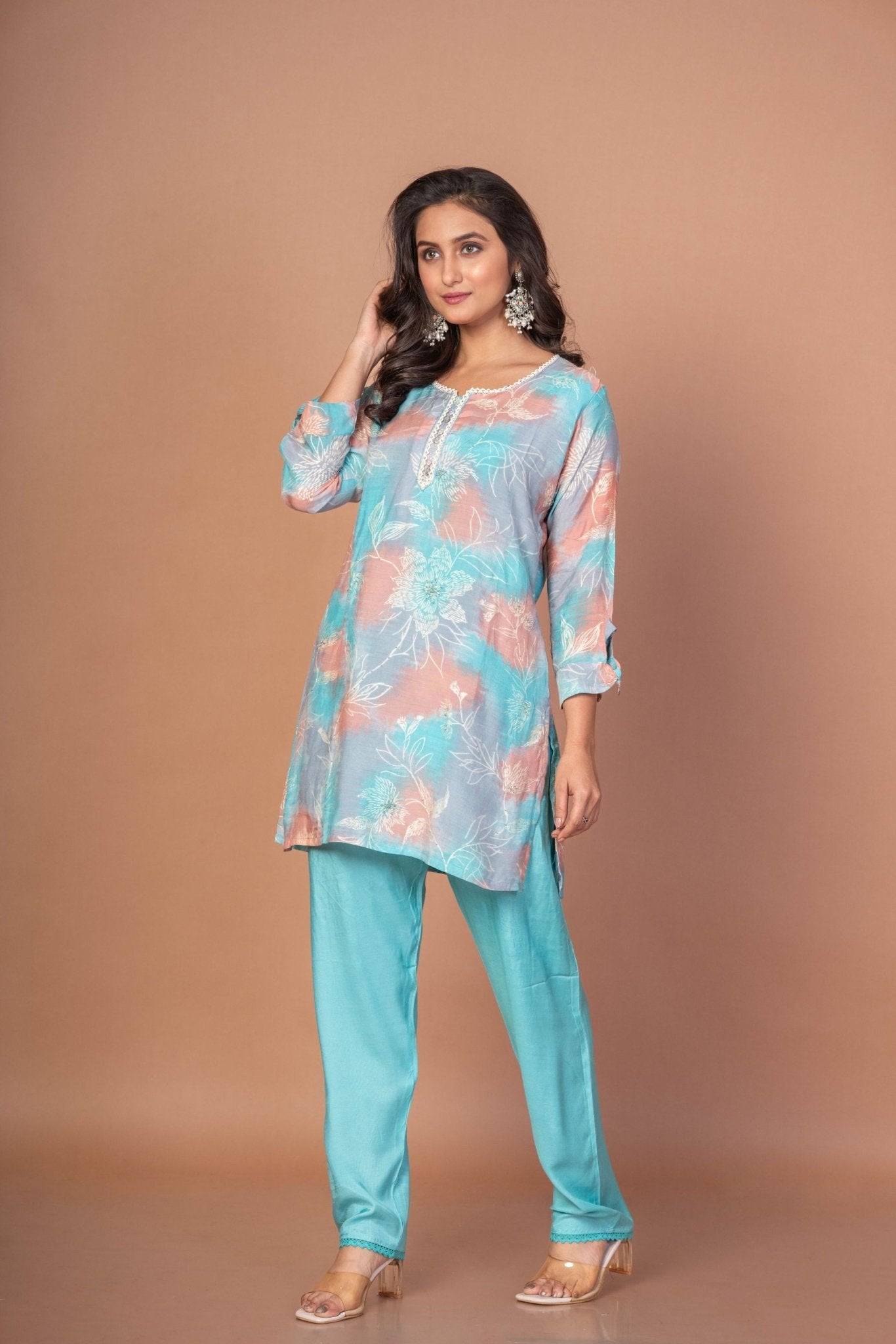 Sky Blue Printed Co - Ord Set - Anvi Couture