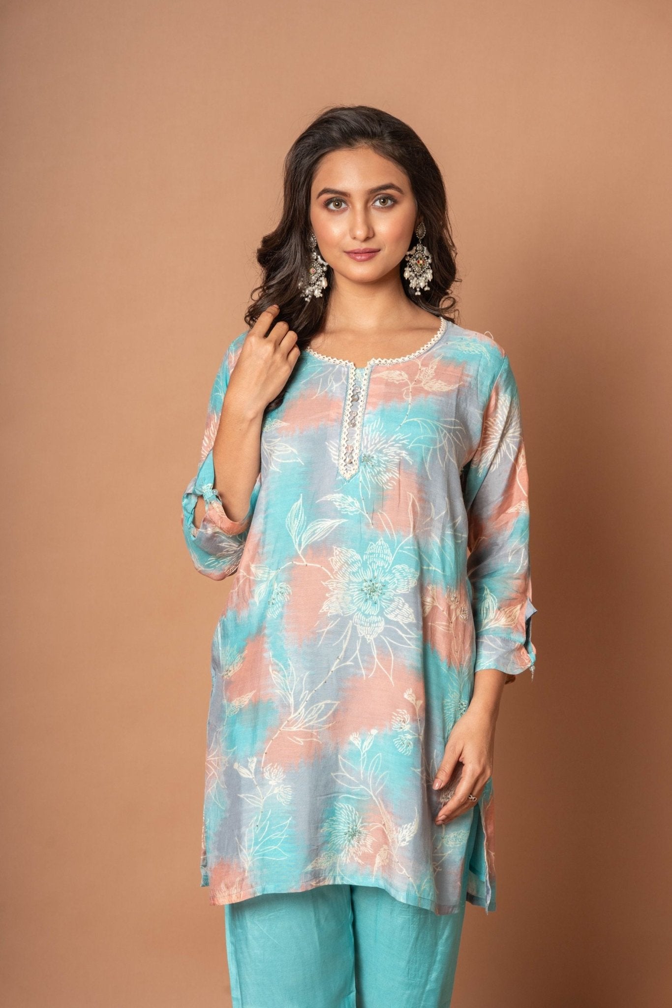 Sky Blue Printed Co - Ord Set - Anvi Couture