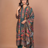 Dark Green and Red Printed Silk Kurta Set with Embroidered Work and Dupatta - Anvi Couture