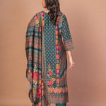 Dark Green and Red Printed Silk Kurta Set with Embroidered Work and Dupatta - Anvi Couture