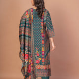 Dark Green and Red Printed Silk Kurta Set with Embroidered Work and Dupatta - Anvi Couture