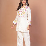 White Co - ordset with floral Embroidered work - Anvi Couture