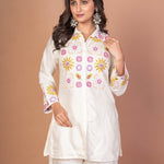 White Co - ordset with floral Embroidered work - Anvi Couture