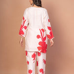 White Co - ord set with Red Floral Print - Anvi Couture