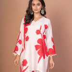 White Co - ord set with Red Floral Print - Anvi Couture