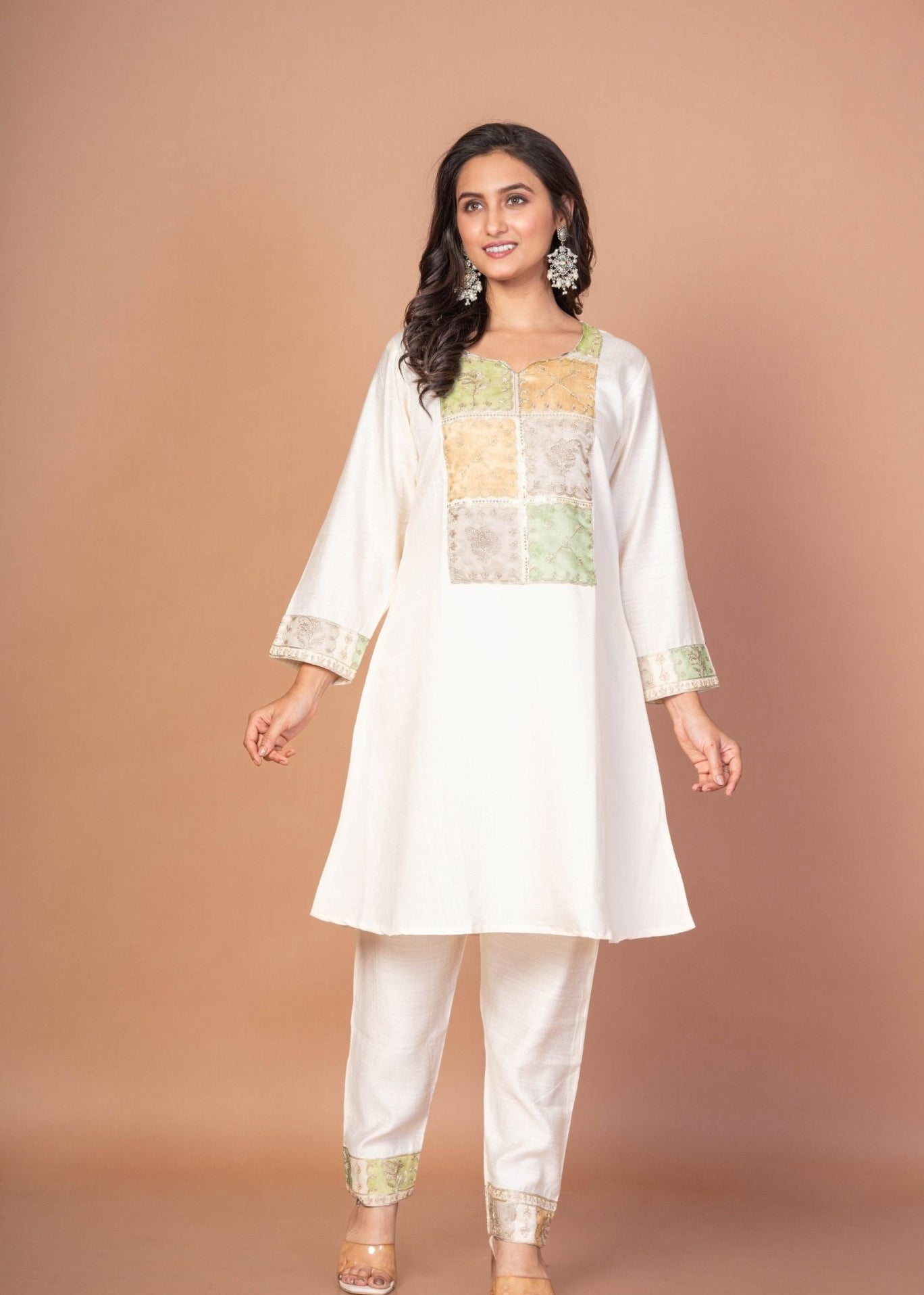 Off White Co - Ordset by Multicolor Embroidered Patchwork - Anvi Couture