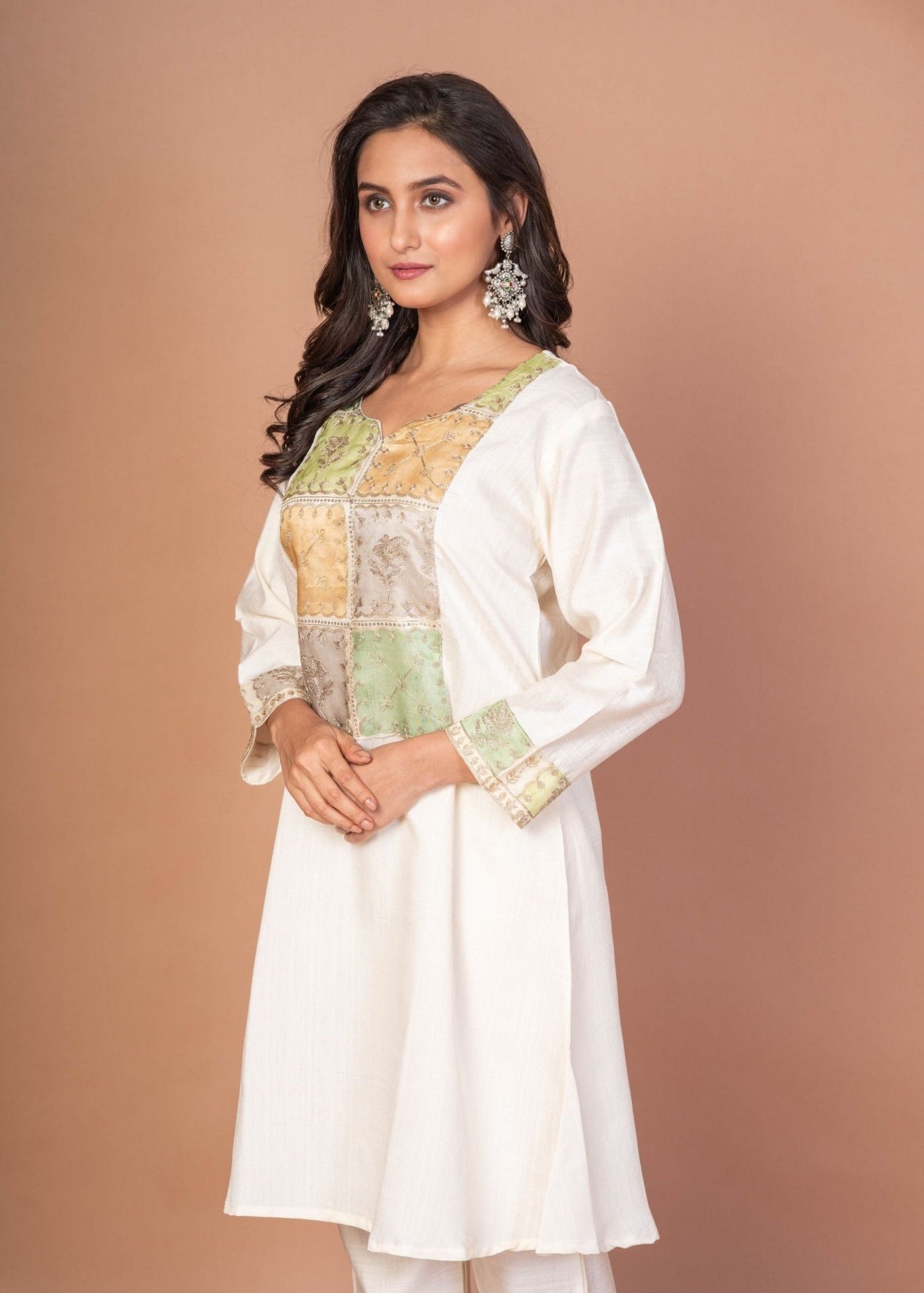 Off White Co - Ordset by Multicolor Embroidered Patchwork - Anvi Couture
