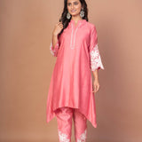 Pink Silk Co - ord Set with Embroidered Work - Anvi Couture