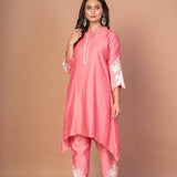 Pink Silk Co - ord Set with Embroidered Work - Anvi Couture