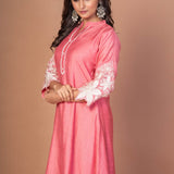 Pink Silk Co - ord Set with Embroidered Work - Anvi Couture