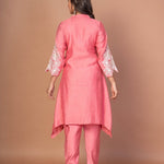 Pink Silk Co - ord Set with Embroidered Work - Anvi Couture