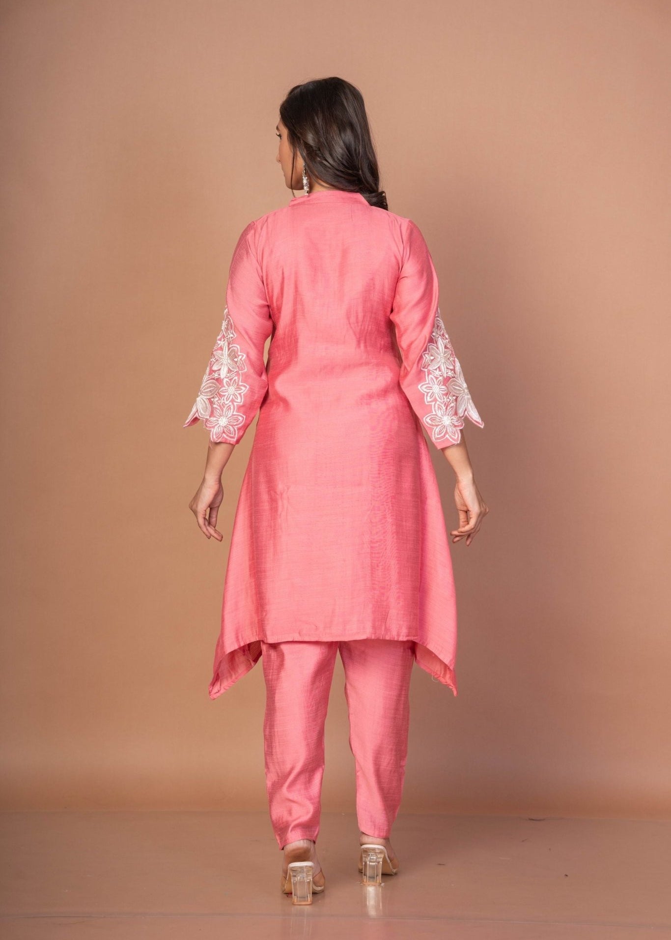Pink Silk Co - ord Set with Embroidered Work - Anvi Couture