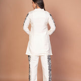 White Co - ordset with Black Thread Embroidered Work - Anvi Couture