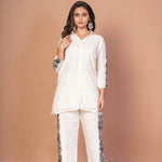 White Co - ordset with Black Thread Embroidered Work - Anvi Couture