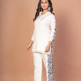 White Co - ordset with Black Thread Embroidered Work - Anvi Couture