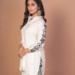 White Co - ordset with Black Thread Embroidered Work - Anvi Couture