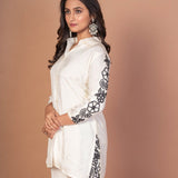White Co - ordset with Black Thread Embroidered Work - Anvi Couture