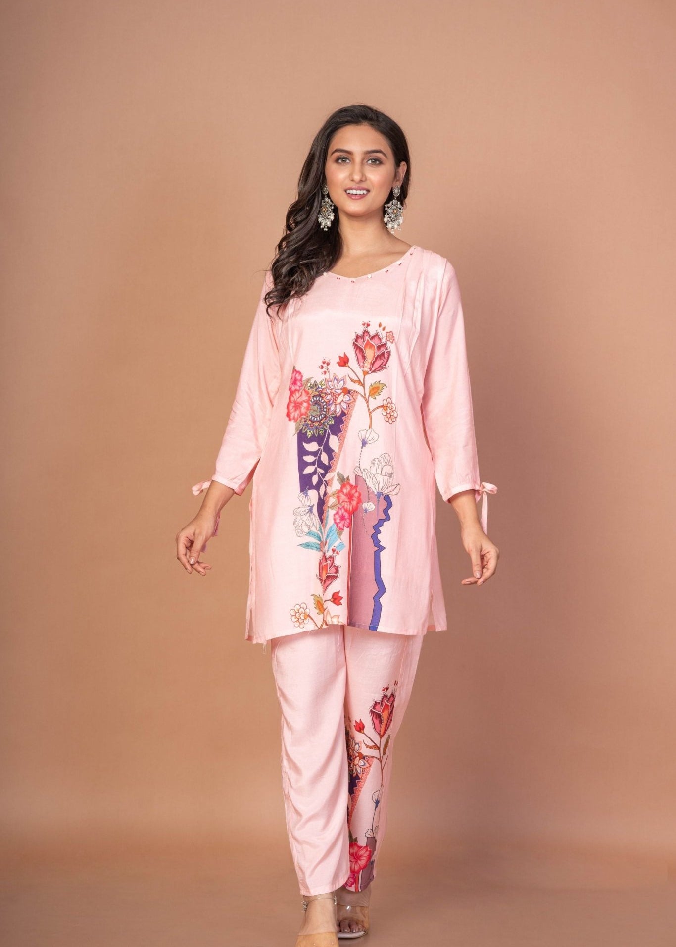 Pink Co - ord set with Abstract Paint - Anvi Couture