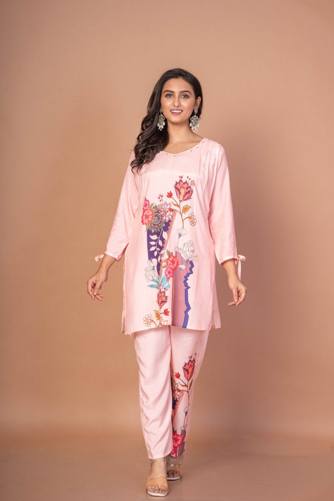 Pink Co - ord set with Abstract Paint - Anvi Couture