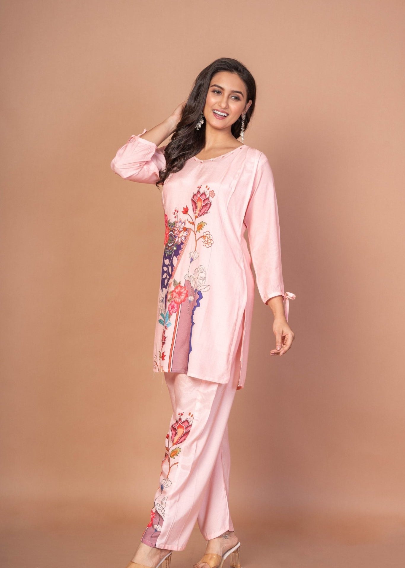 Pink Co - ord set with Abstract Paint - Anvi Couture