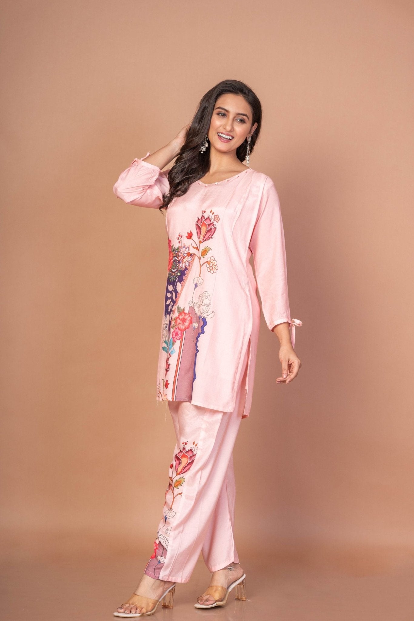 Pink Co - ord set with Abstract Paint - Anvi Couture