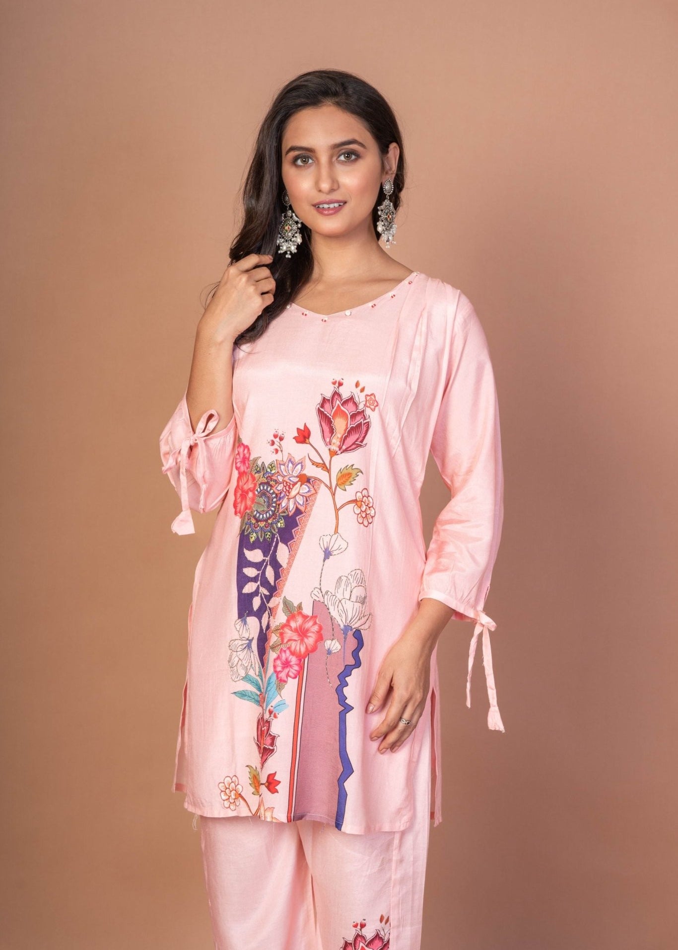 Pink Co - ord set with Abstract Paint - Anvi Couture