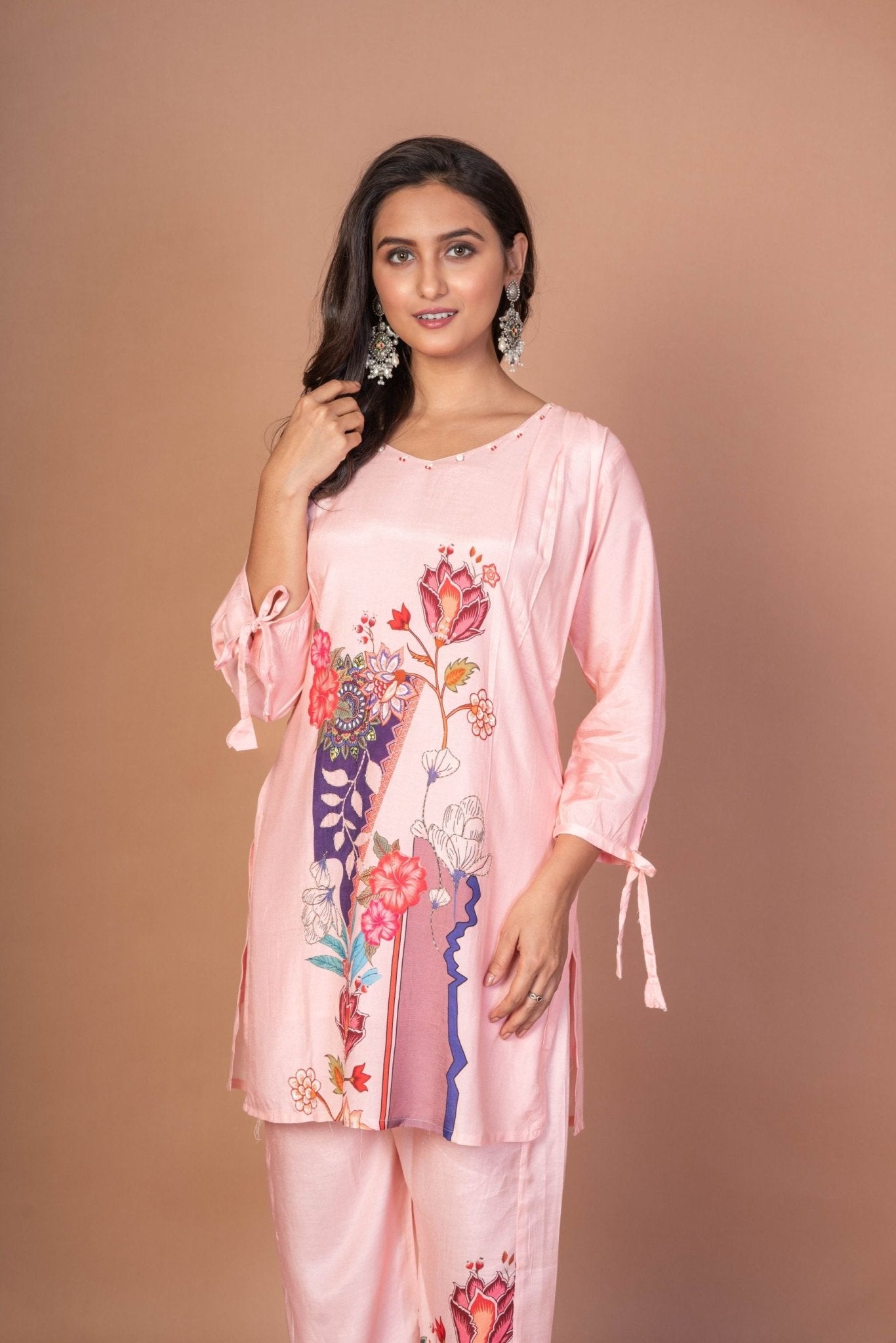 Pink Co - ord set with Abstract Paint - Anvi Couture