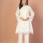 Sea Green Cotton Co - Ord Set With Embroidered and Lace Work - Anvi Couture