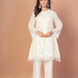 Sea Green Cotton Co - Ord Set With Embroidered and Lace Work - Anvi Couture