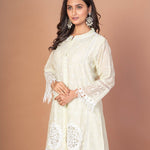 Sea Green Cotton Co - Ord Set With Embroidered and Lace Work - Anvi Couture