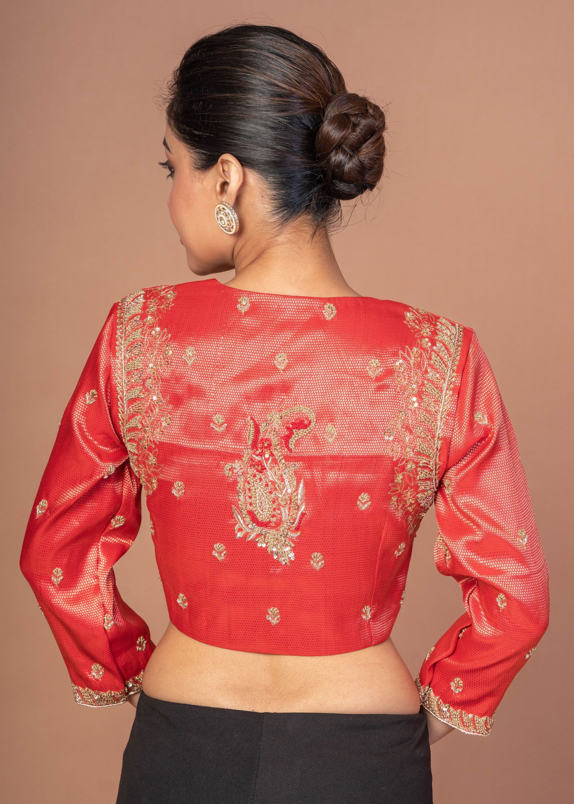  Red Tissue Blouse with Hand Embroidered Work
img 3