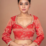 Red Tissue Blouse with Hand Embroidered Work - Anvi Couture