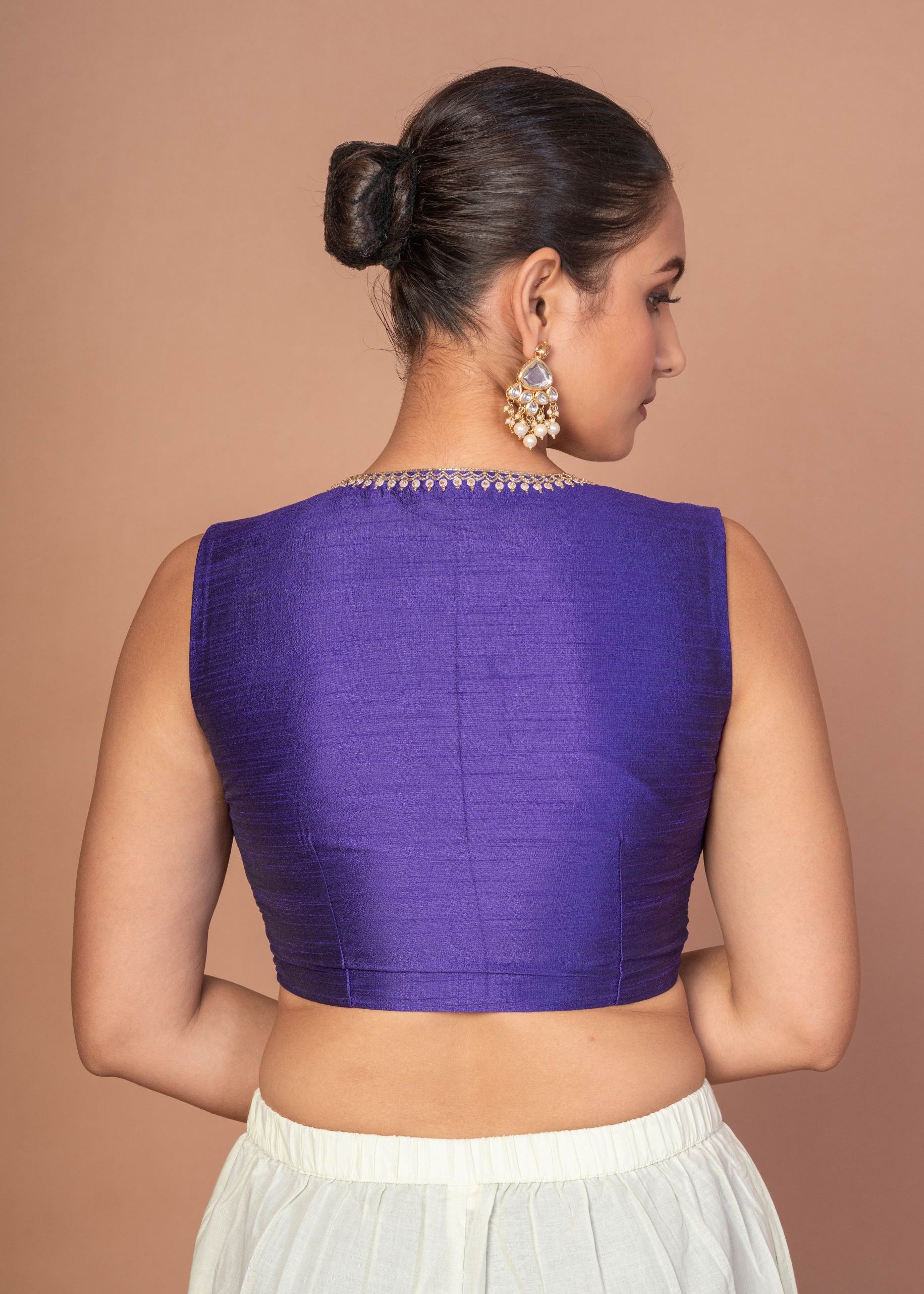 Royal Blue V Neckline Sleeveless Blouse With Embroidered Work
img 3