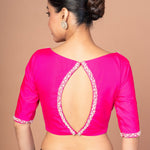 Rose Pink Silk Blouse with Pearl Embroidered Work with Boat Neck and Back Cutout - image 4