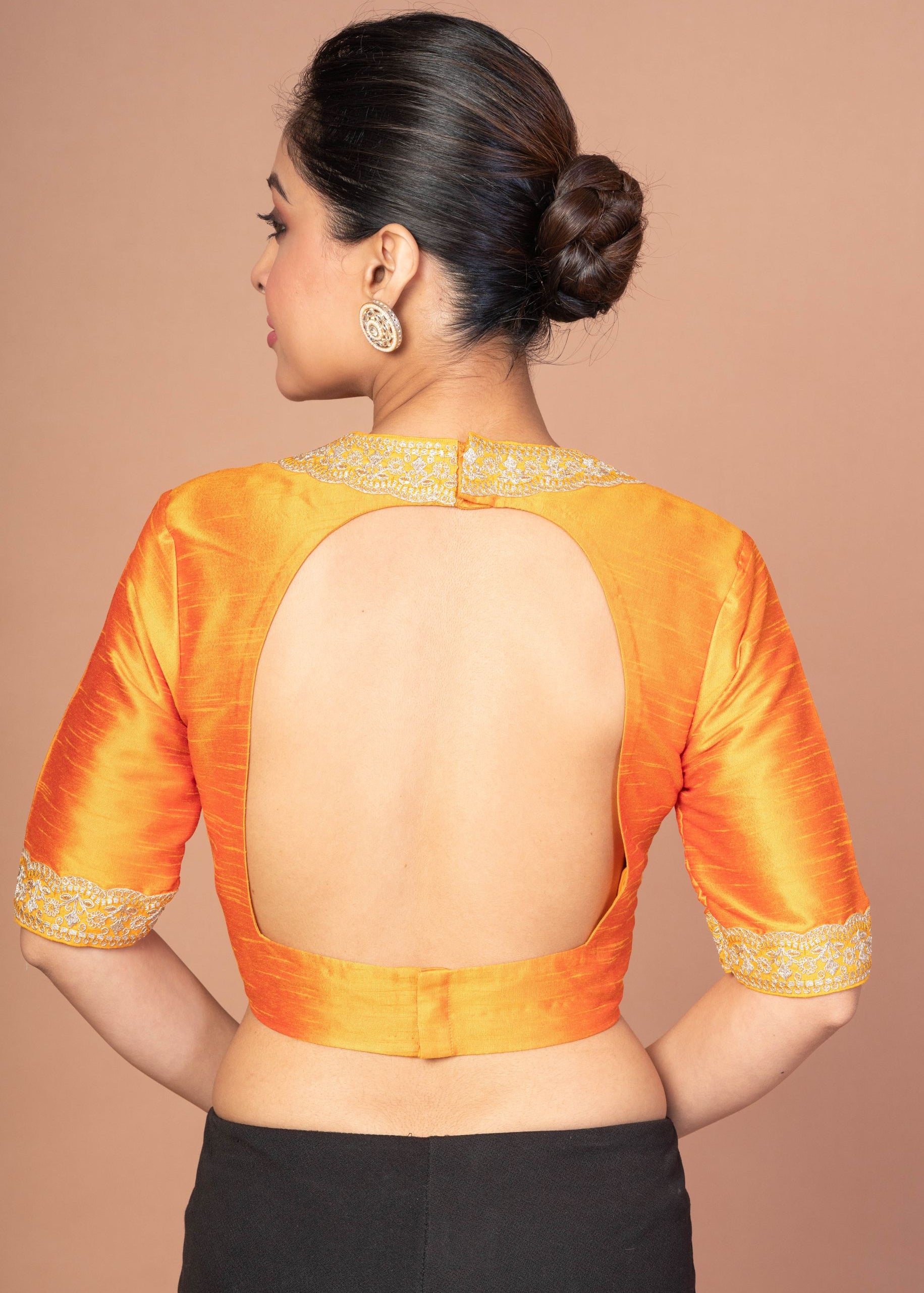Raw Silk Yellow Blouse in Halter Square Neckline With Hand Embroirdered Work
img 4