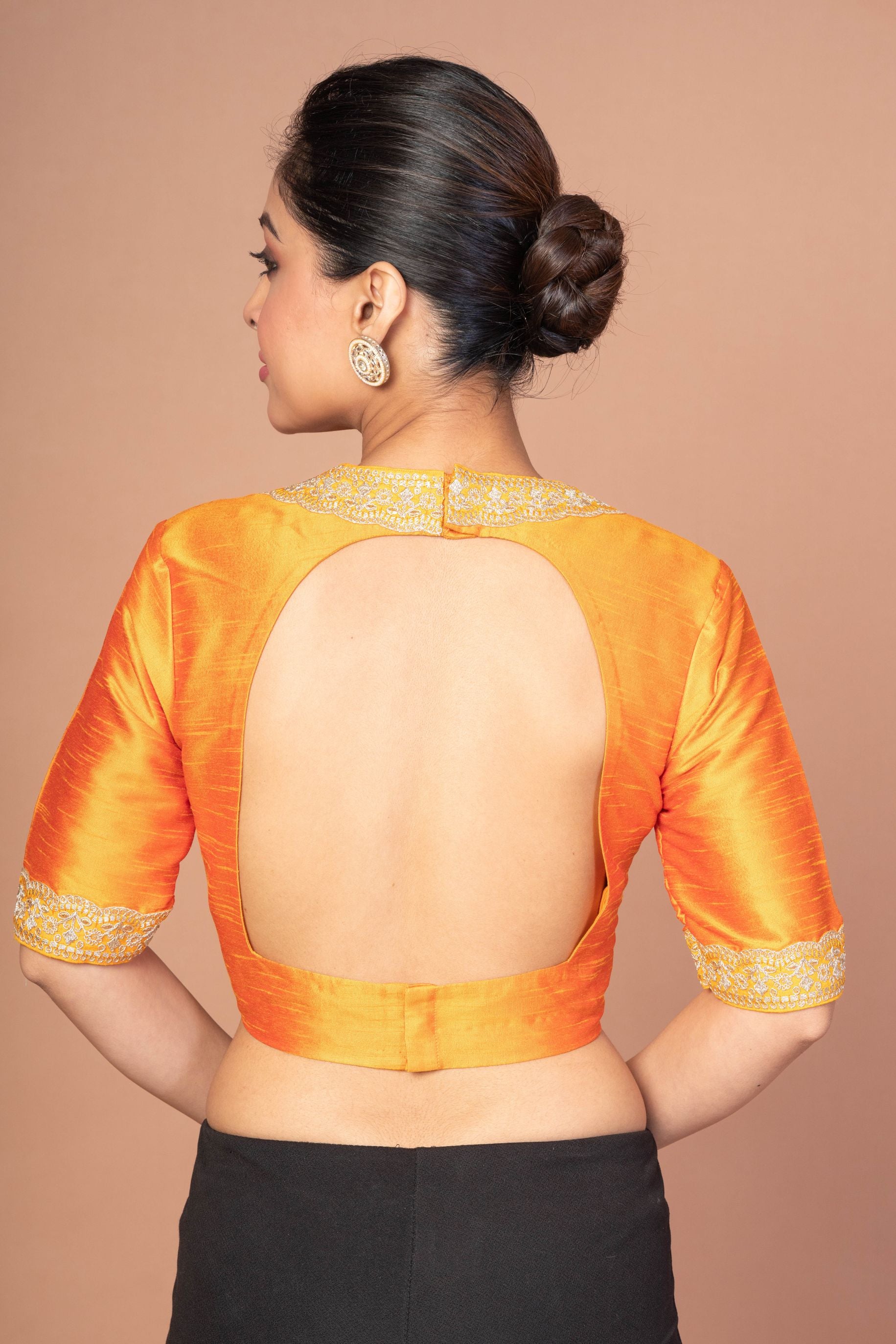 Raw Silk Yellow Blouse in Halter Square Neckline With Hand Embroirdered Work
img 4