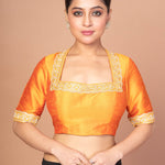 Raw Silk Yellow Blouse in Halter Square Neckline With Hand Embroirdered Work
img 1
