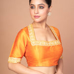 Raw Silk Yellow Blouse in Halter Square Neckline With Hand Embroirdered Work
img 2