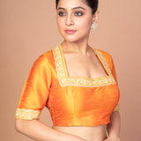 Raw Silk Yellow Blouse in Halter Square Neckline With Hand Embroirdered Work
img 2