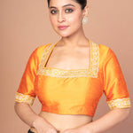 Raw Silk Yellow Blouse in Halter Square Neckline With Hand Embroirdered Work
img 3