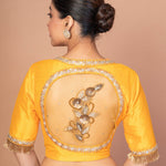 Yellow Raw Silk Blouse with Round Net Embroidered Work in Back and Sweet Heart img 2