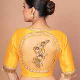 Yellow Raw Silk Blouse with Round Net Embroidered Work in Back and Sweet Heart img 2