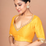 Yellow Raw Silk Blouse with Round Net Embroidered Work in Back and Sweet Heart img 4